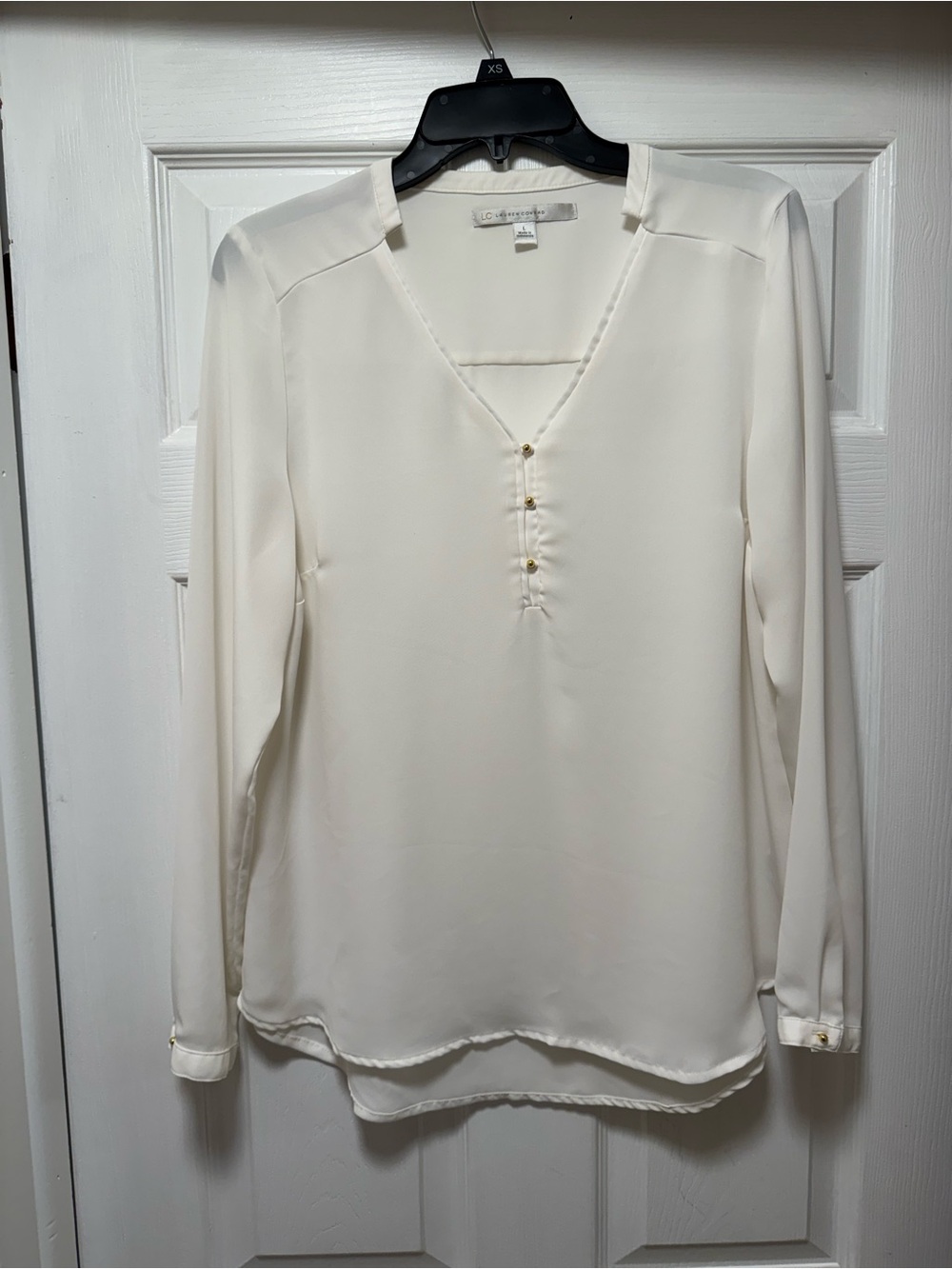 LC Lauren Conrad Ivory V-Neck Long Sleeve Blouse with Gold Buttons